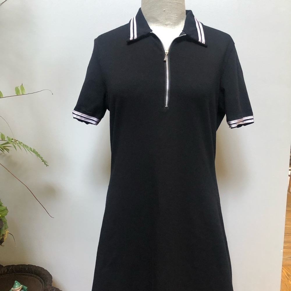 𝅺BODY action design short sleeve collared zipper‎ Black Dress